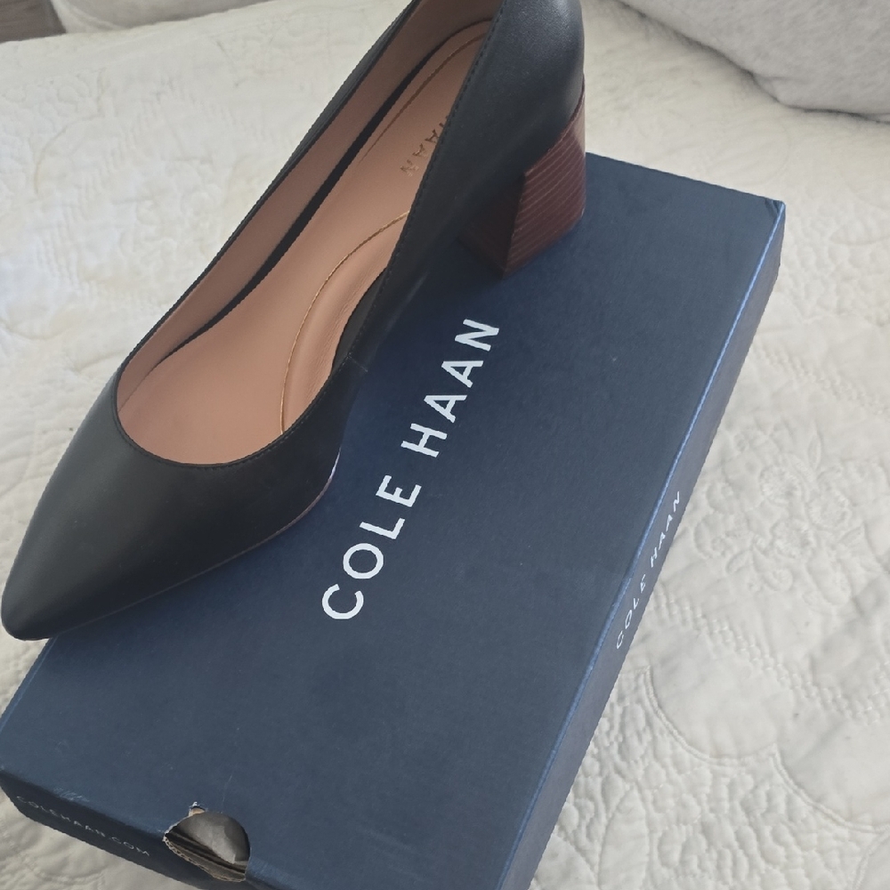Cole Haan Black Leather Block Heel Shoes